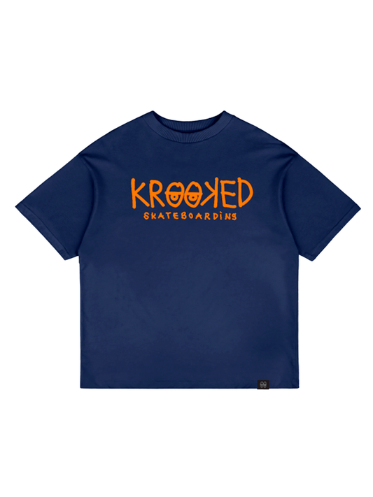 Krooked Text Tee Navy Orange